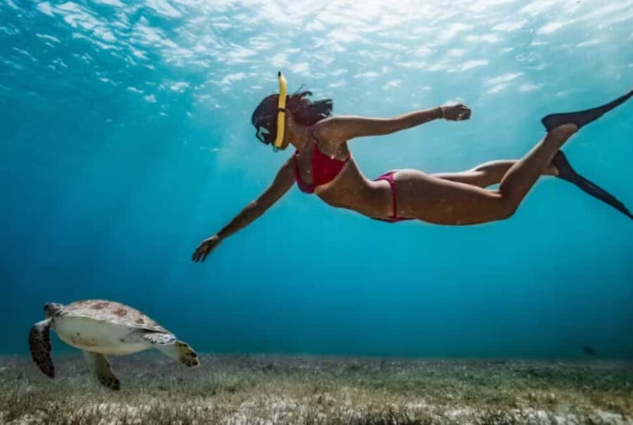 Nassau: Catamaran Sail and Snorkel Tour - The return past Atlantis and Paradise Island